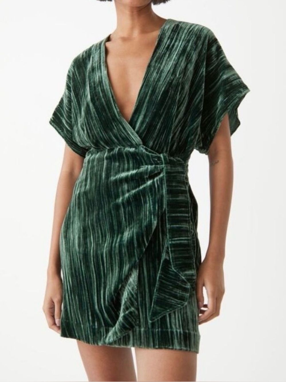 & OTHER STORIES Green Velvet Wrap Mini Dress Sz 8 Holiday Cocktail